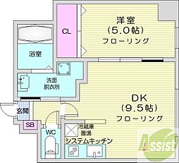 パークヒルズ北円山 1LDKの間取図画像