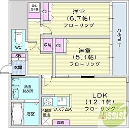 エナコート南円山 2LDKの間取図画像
