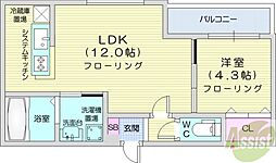 Patio北19 1LDKの間取図画像