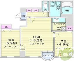 ロイヤルコート33 2LDKの間取図画像