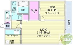 ワイズパーク 1LDKの間取図画像