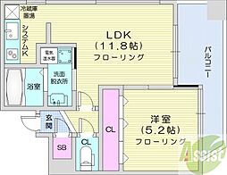 ラ・ソレイユ南2条 1LDKの間取図画像