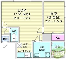 オーズ宮の森 1LDKの間取図画像