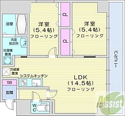 グランカーサ北3条 2LDKの間取図画像