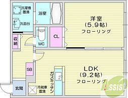 K'skowaN20 1LDKの間取図画像