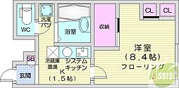 パレス鳥海 1Kの間取図画像