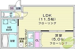 グランメール北11条 1LDKの間取図画像
