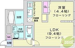 ドウ・ヴィルヌーブ 1LDKの間取図画像