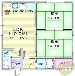 ホンマコーポラスB 2LDKの間取図画像