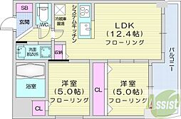 ラ・ソレイユ南2条 2LDKの間取図画像