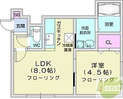 プログレス元町 1LDKの間取図画像