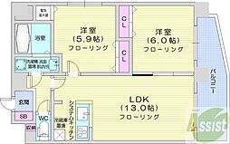 ソールタワー近代美術館 2LDKの間取図画像