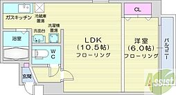 コトン大通中央 1LDKの間取図画像