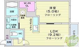 シャルマン東区役所前 1LDKの間取図画像