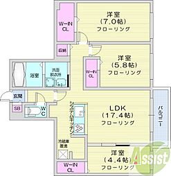 札幌市中央区南十六条西5丁目マンション 3LDKの間取図画像