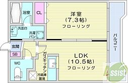 デュアンジュ北円山 1LDKの間取図画像
