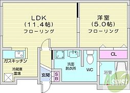パールハイム桑園 1LDKの間取図画像