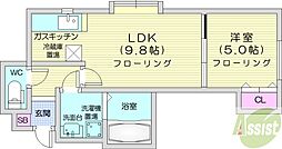 R.E.D北19条 1LDKの間取図画像