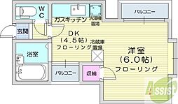 ルナグランス山鼻 1DKの間取図画像