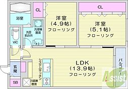 Atlantis Hassamu 2LDKの間取図画像