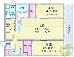 アルファスクエア福住2条 2LDKの間取図画像