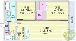 アルファスクエア平岸4条 2LDKの間取図画像