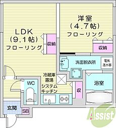 GRANDWOODKANON 1LDKの間取図画像