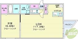 シャトーライフ中島公園1 1LDKの間取図画像