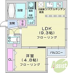 ヴェネーノ円山 1LDKの間取図画像