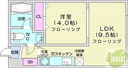 モア南6条 1LDKの間取図画像