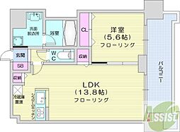 マストライフ南4条 1LDKの間取図画像