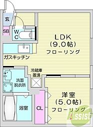 カーサ東区役所前 1LDKの間取図画像