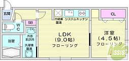 ASTERHOROHIRA 1LDKの間取図画像
