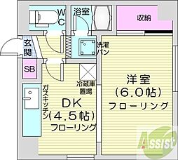 エスポワール16 1DKの間取図画像