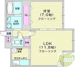 フレンドリー山の手 1LDKの間取図画像