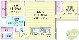 NOVEL東区役所前 2LDKの間取図画像