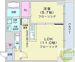 レゾ札幌 1LDKの間取図画像
