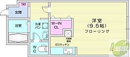 第25木村ビルサザンハイム北大 1Kの間取図画像