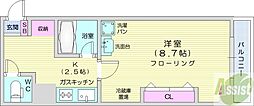アクロビュー北大前 1Kの間取図画像