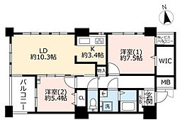 アクアタウン納屋橋住宅棟 2LDKの間取図画像