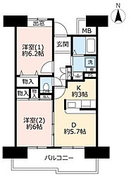 URアーバンラフレ稲沢 10階2DKの間取り