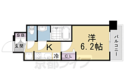 京都市営烏丸線 十条駅 徒歩5分の賃貸マンション 6階1Kの間取り