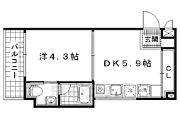 ヴィラヴィスタダイゴサウスサイド 1DKの間取図画像
