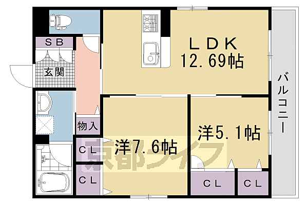 レフィシア西院II 301｜京都府京都市中京区壬生土居ノ内町(賃貸アパート2LDK・3階・64.10㎡)の写真 その2