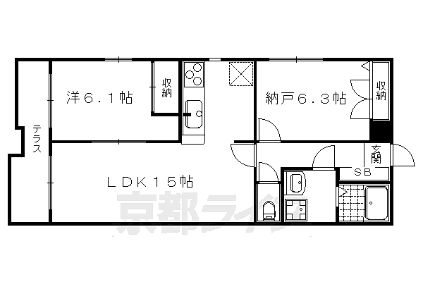 サクシード宝ヶ池 106｜京都府京都市左京区上高野西氷室町(賃貸マンション2LDK・1階・60.18㎡)の写真 その2