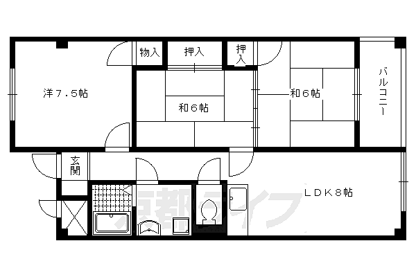 オークハイツ 305｜京都府京都市左京区一乗寺北大丸町(賃貸マンション3LDK・3階・55.49㎡)の写真 その2