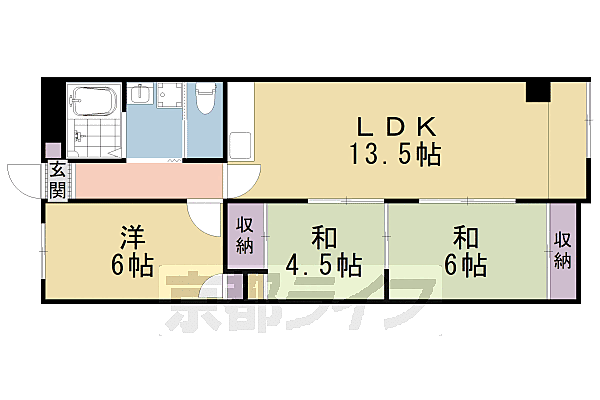 カストルム洛北 611｜京都府京都市左京区高野東開町(賃貸マンション3LDK・6階・64.90㎡)の写真 その2