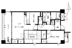 京都市営烏丸線 四条駅 徒歩8分の賃貸マンション 7階2LDKの間取り