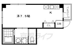 京都市営烏丸線 四条駅 徒歩5分の賃貸マンション 3階1Kの間取り