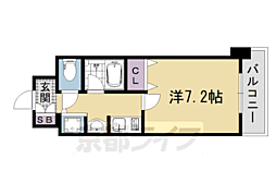 京都市営烏丸線 五条駅 徒歩4分の賃貸マンション 8階1Kの間取り